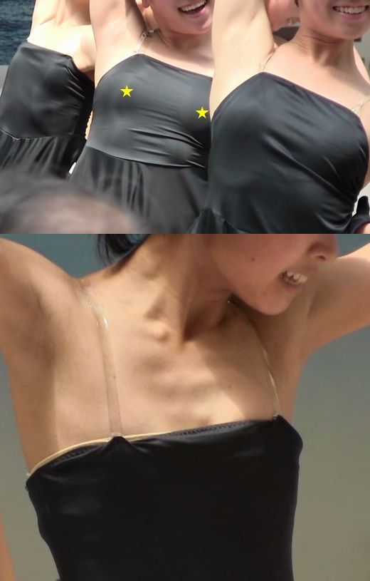 ダンス！！ぴったり衣装で浮きブラ！！なかには乳首がポッチしている子も！！370