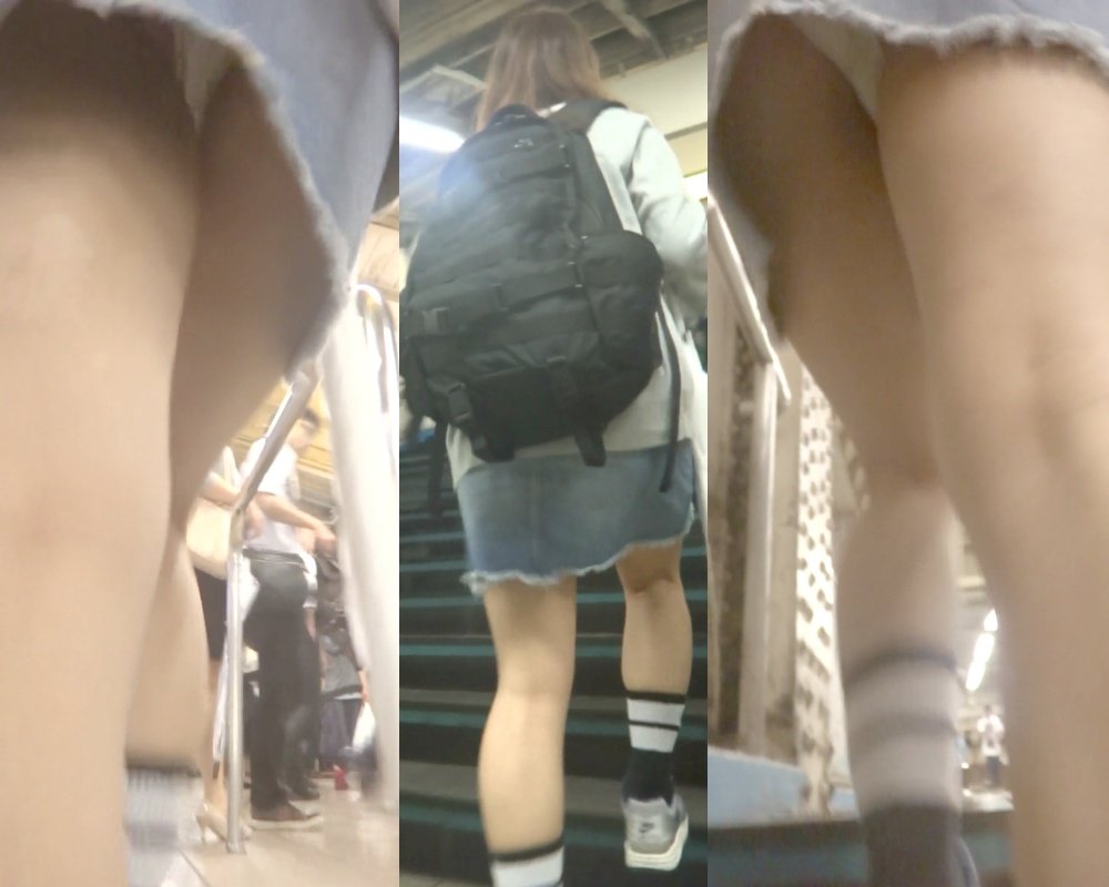 パンチラ盗撮 女子大生 デニムミニスカの中身は白パンツ [アダルト]