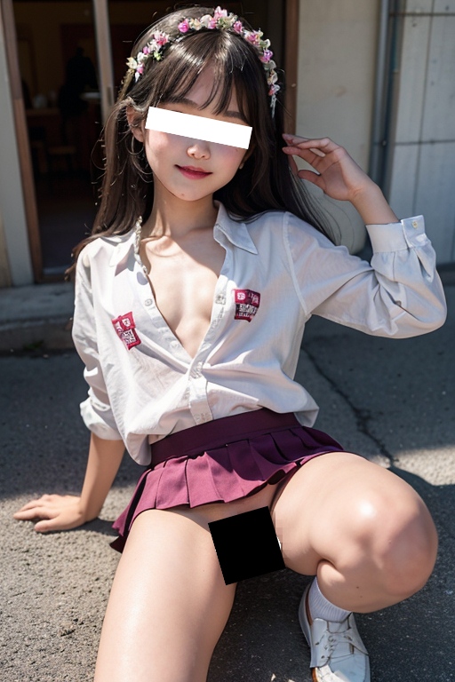 学生風ちっぱい童顔女性が股開いて露出・肆