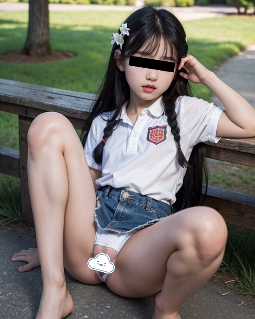 学生風童顔ちっぱい女性が大股開いて露出