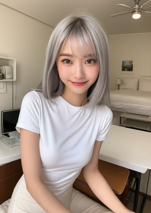 シルバーヘアの微乳お姉さんとヌード撮影