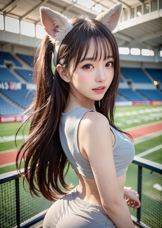 キツネ耳でチアやってる彼女。