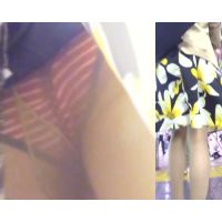 パンチラ盗撮 OLさん 赤地に白い縞パンツを接近撮影